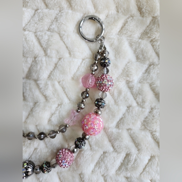 Elegant Pink and Silver Queens Crown Beaded 2 Chain Bag Charm Chain - Picture 4 of 9